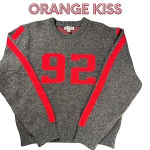 Orange Kiss Women’s Gray Red Varsity Style Sweater Number 92 Size S